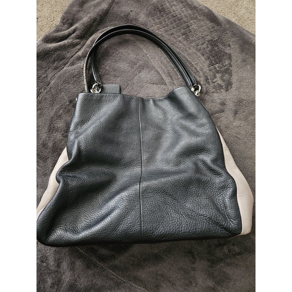 COACH Phoebe Madison Black Taupe Pebbled Leather Snakeskin Print Straps